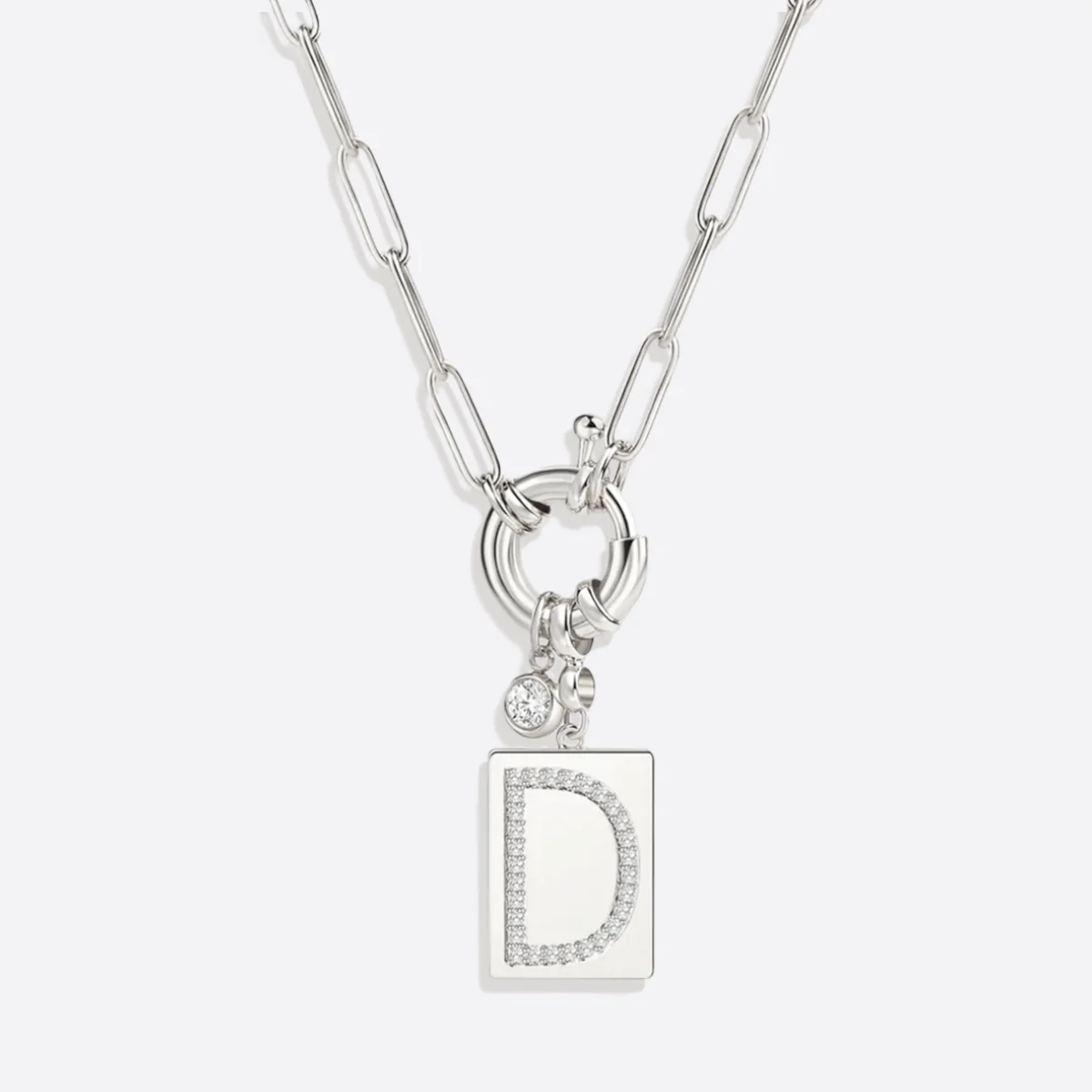 Pave Initial Pendant Necklace with Paperclip Chain - Image 27