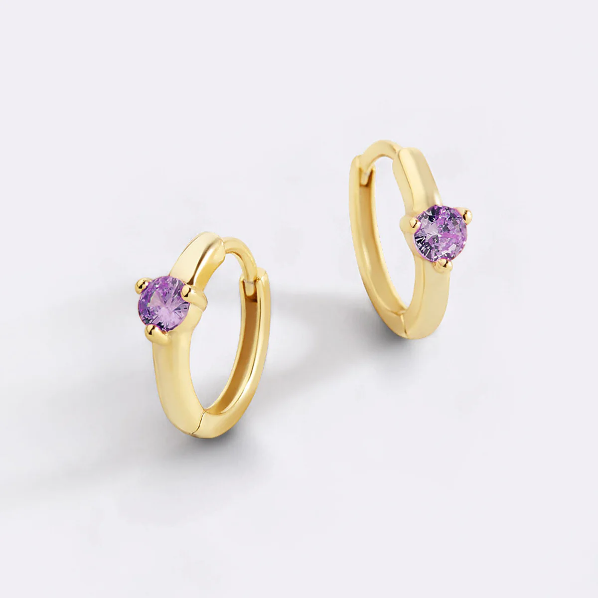 Solitaire Birthstone Huggie Hoop Earrings - Image 35