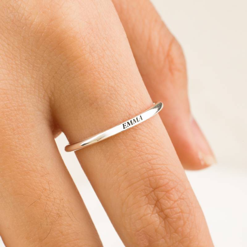 Sterling Silver Flat Top Super Tiny Stackable Name Ring - Image 11