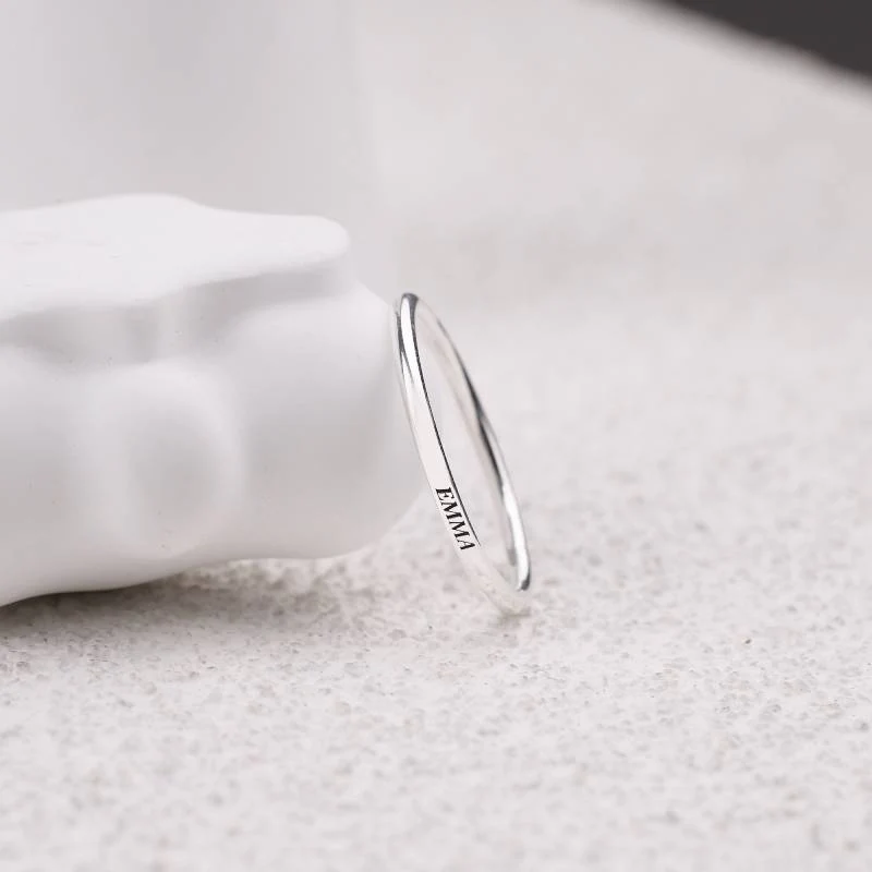 Sterling Silver Flat Top Super Tiny Stackable Name Ring - Image 12