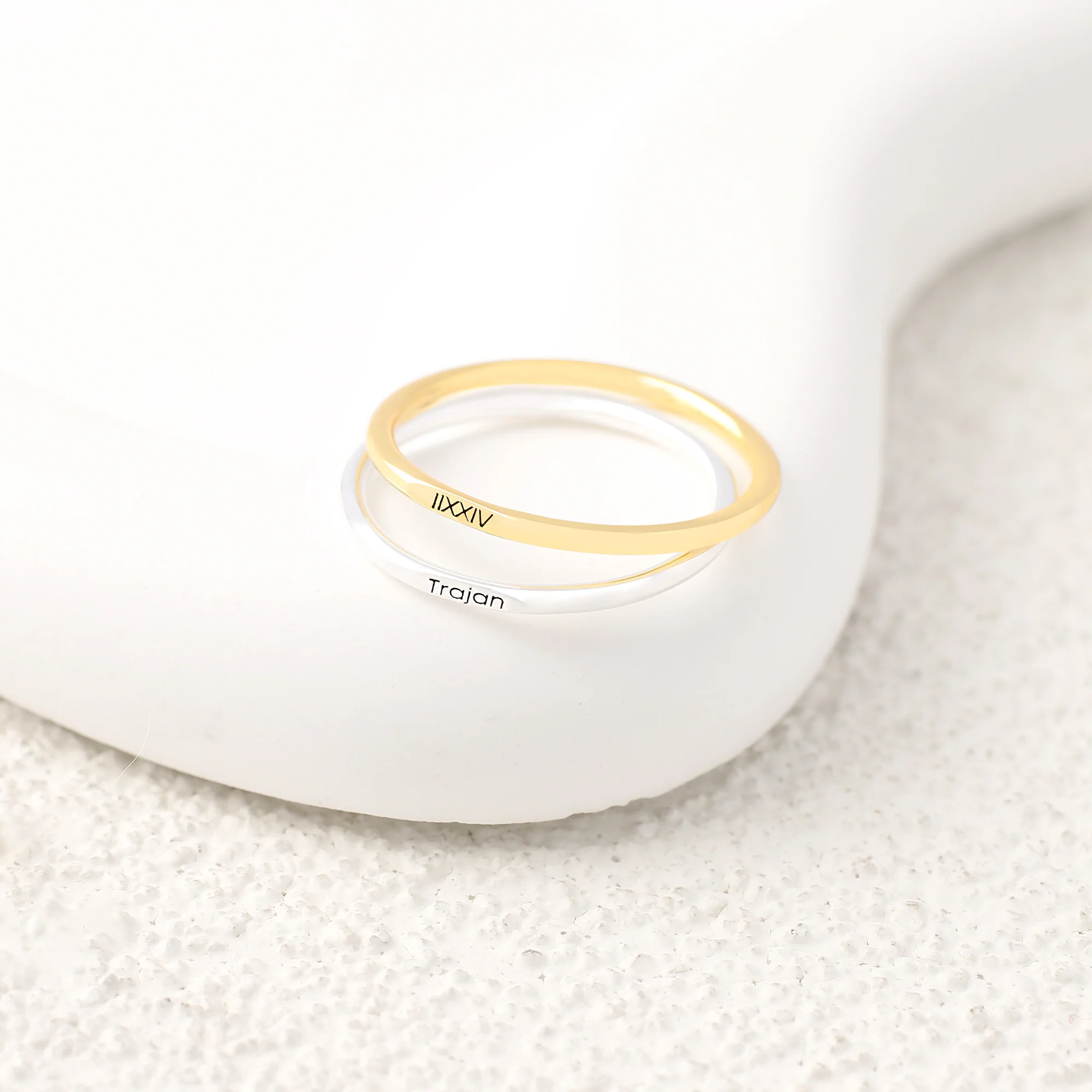 Sterling Silver Flat Top Super Tiny Stackable Name Ring - Image 15