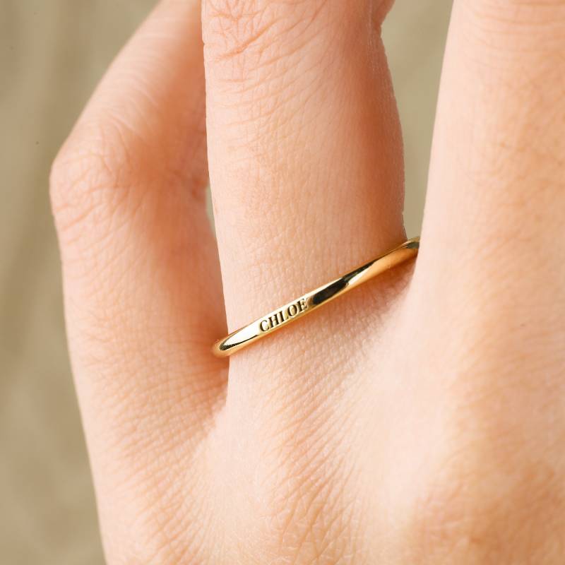 Sterling Silver Flat Top Super Tiny Stackable Name Ring - Image 4