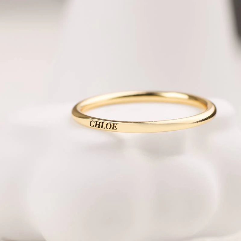 Sterling Silver Flat Top Super Tiny Stackable Name Ring - Image 8