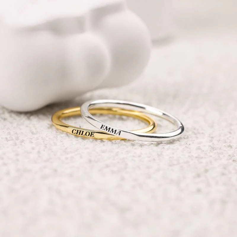 Sterling Silver Flat Top Super Tiny Stackable Name Ring - Image 9