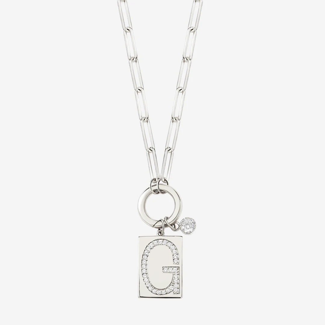 Sterling Silver Pave Initial Pendant Necklace with Paperclip Chain - Image 5