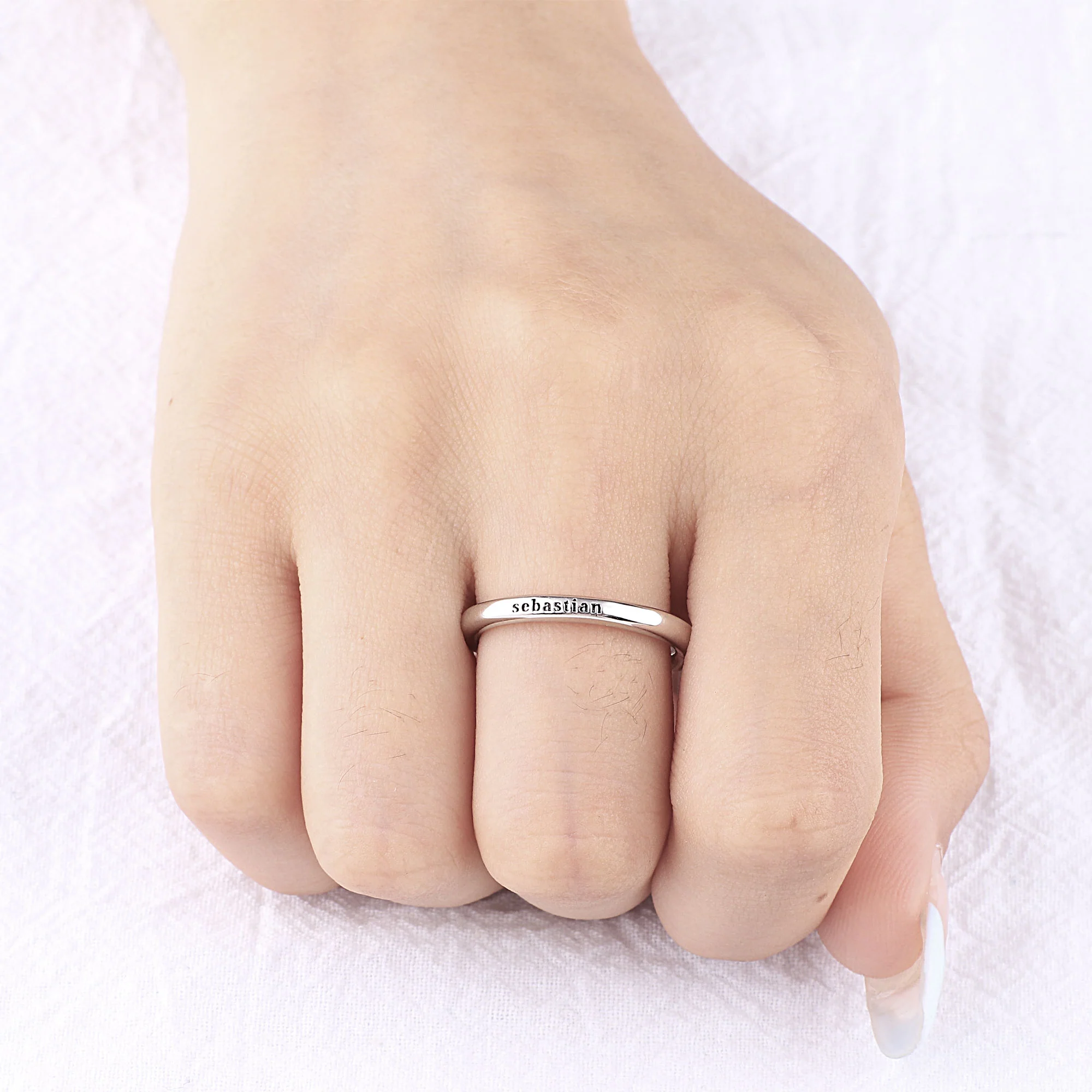 Sterling Silver Stamped Stackable Name Ring - Image 3