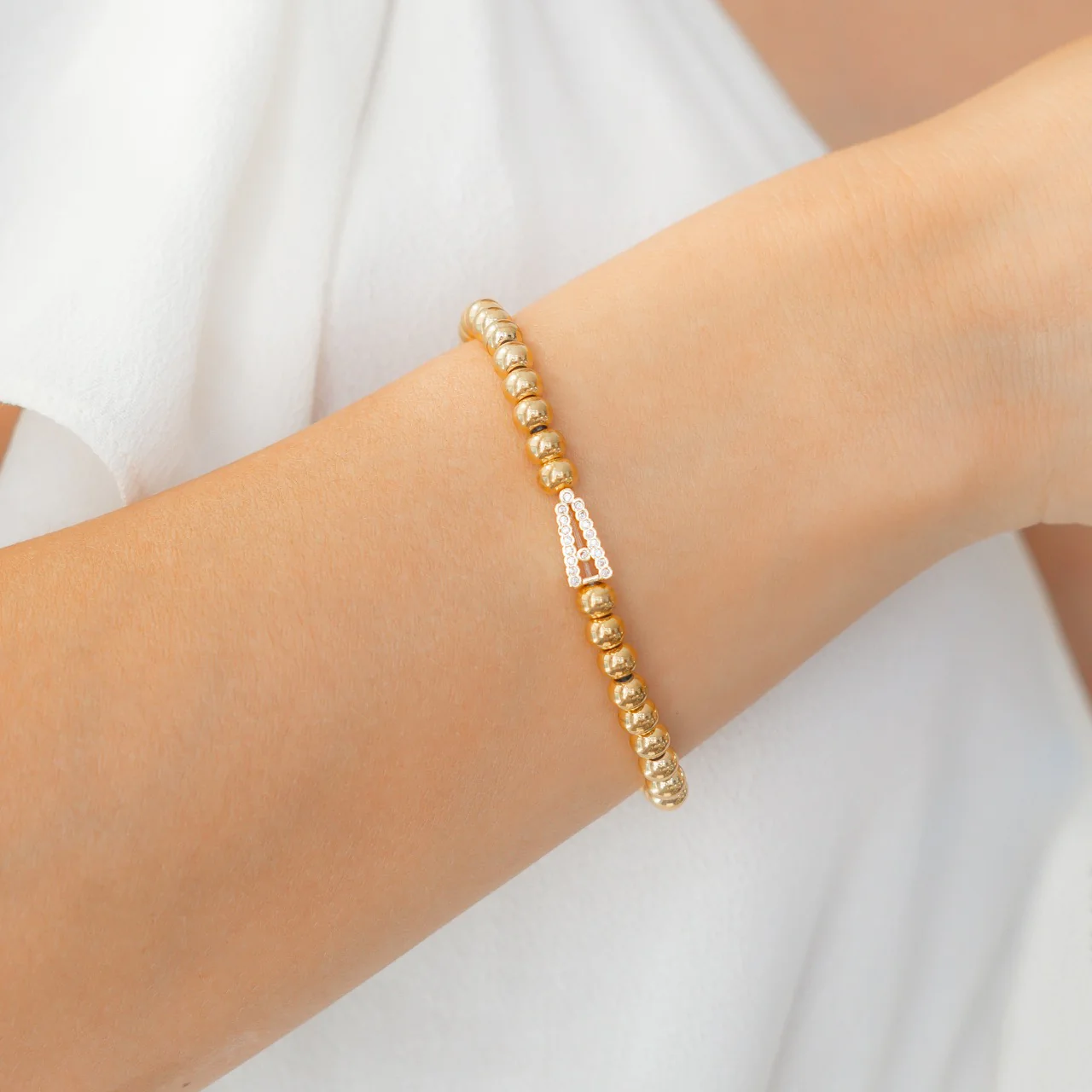 Stretch Diamond Initial Beaded Bracelet - Image 3