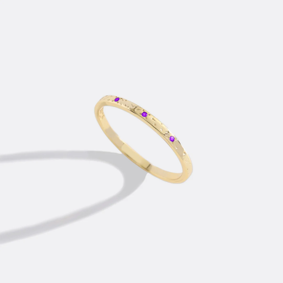 Narrow Textured Gold Birthstone Band - Image 10