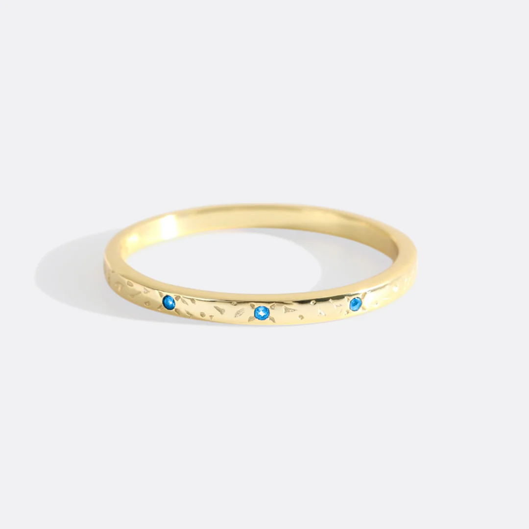 Narrow Textured Gold Birthstone Band - Image 29
