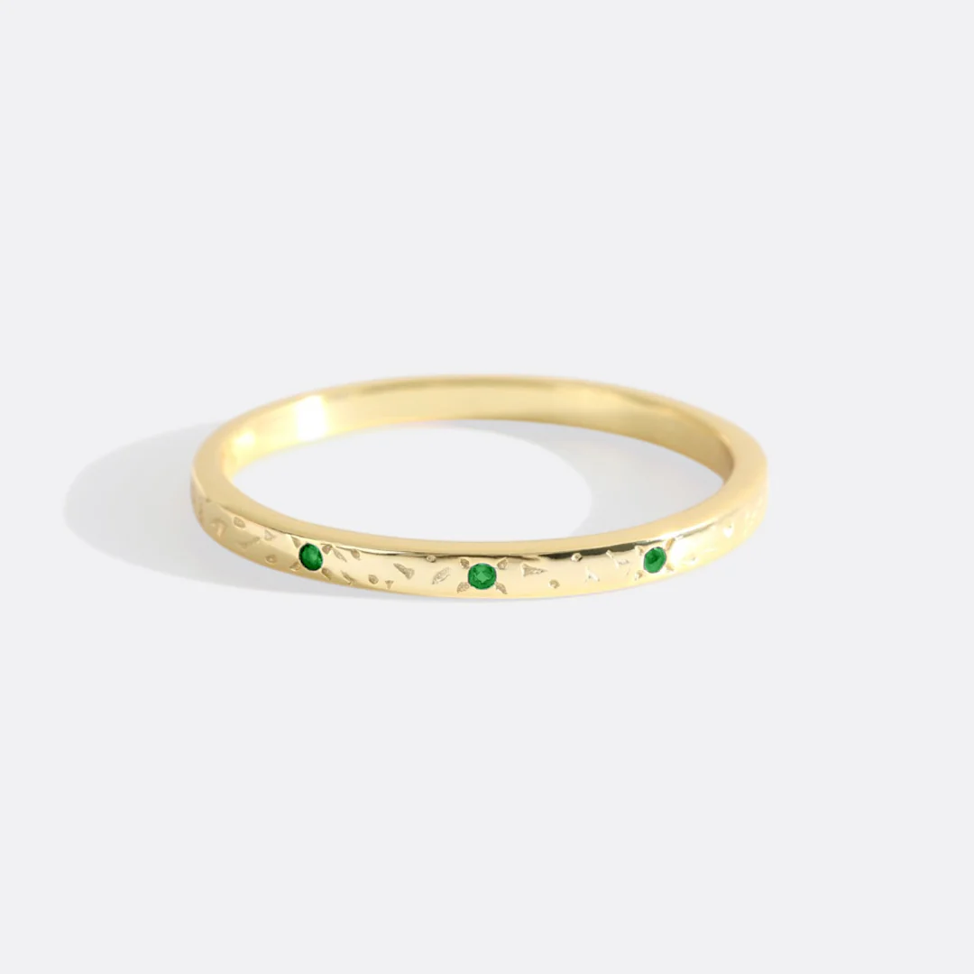 Narrow Textured Gold Birthstone Band - Image 38
