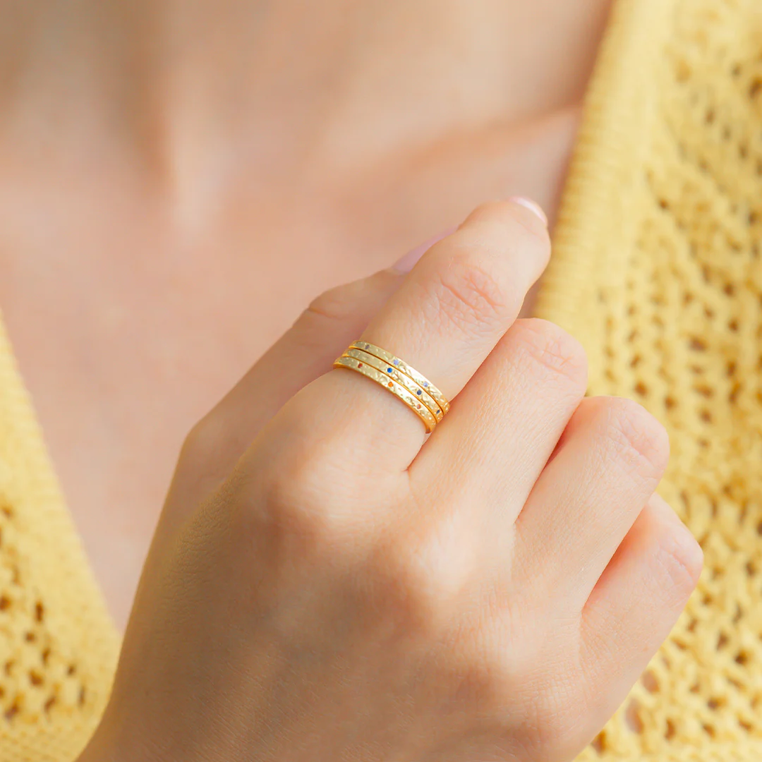 Narrow Textured Gold Birthstone Band - Image 4