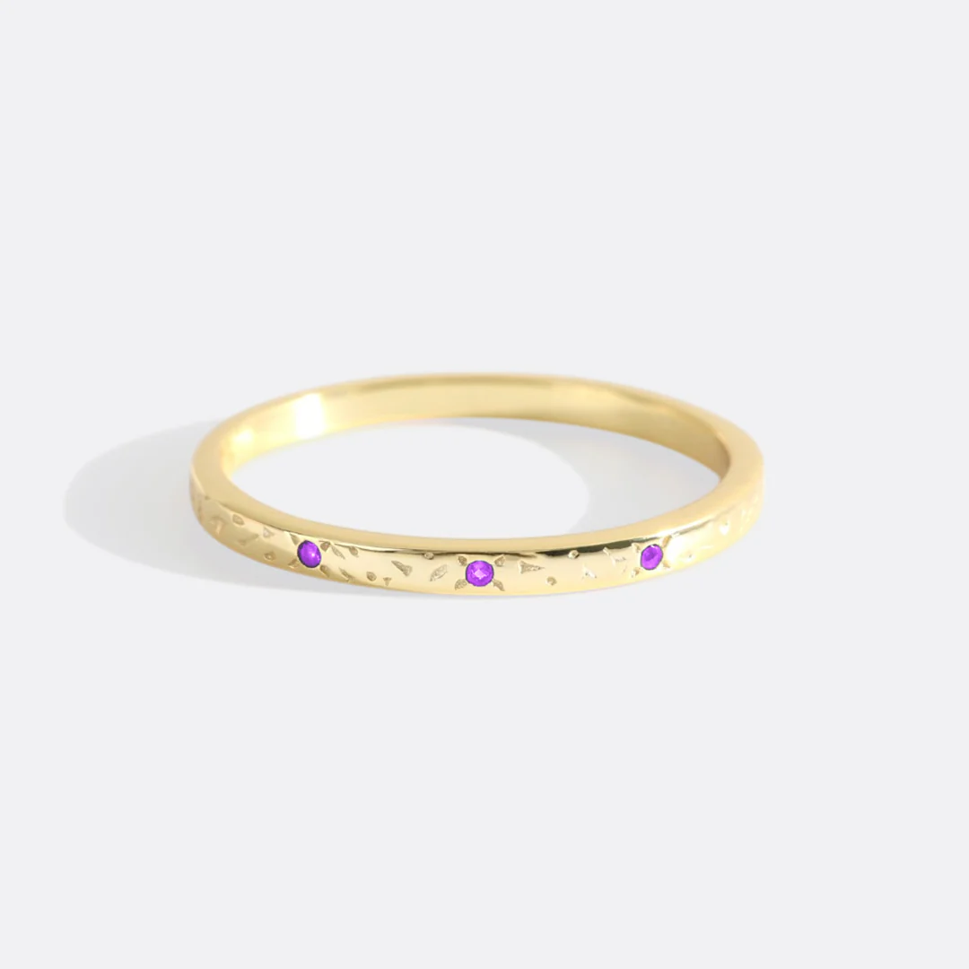 Narrow Textured Gold Birthstone Band - Image 40