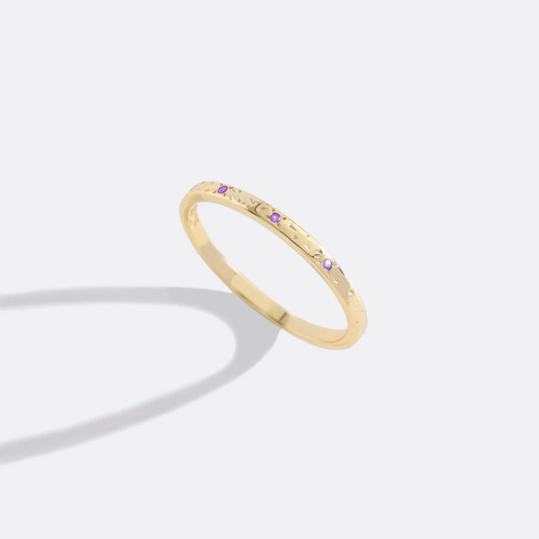 Narrow Textured Gold Birthstone Band - Image 41