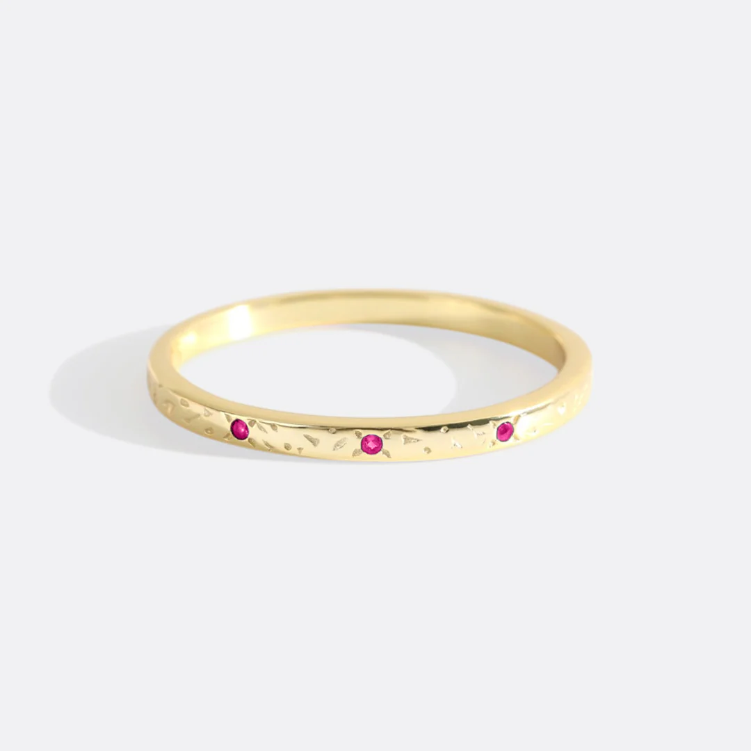 Narrow Textured Gold Birthstone Band - Image 42