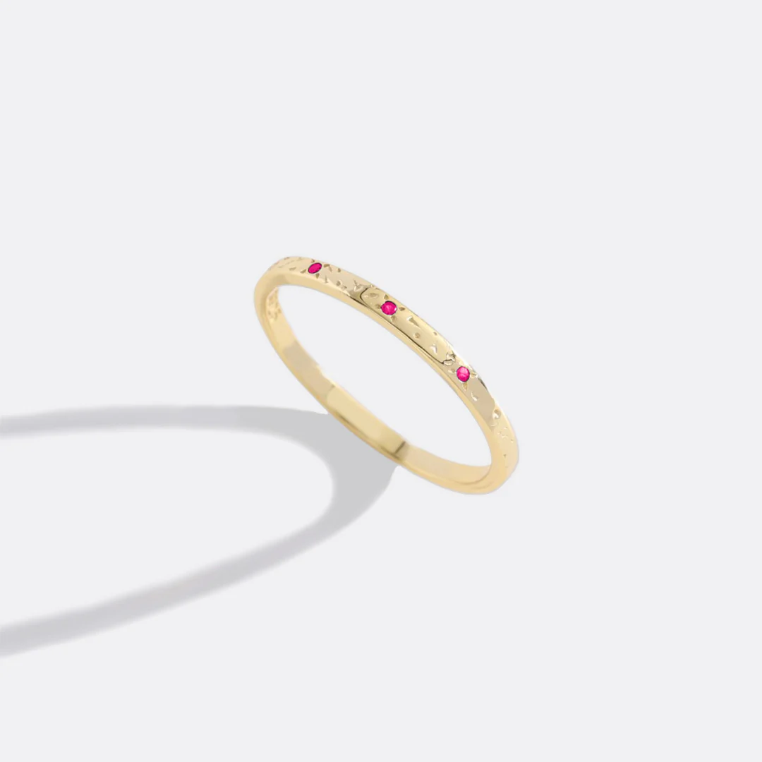 Narrow Textured Gold Birthstone Band - Image 43
