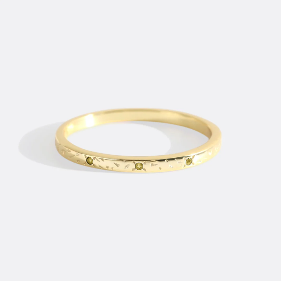 Narrow Textured Gold Birthstone Band - Image 44