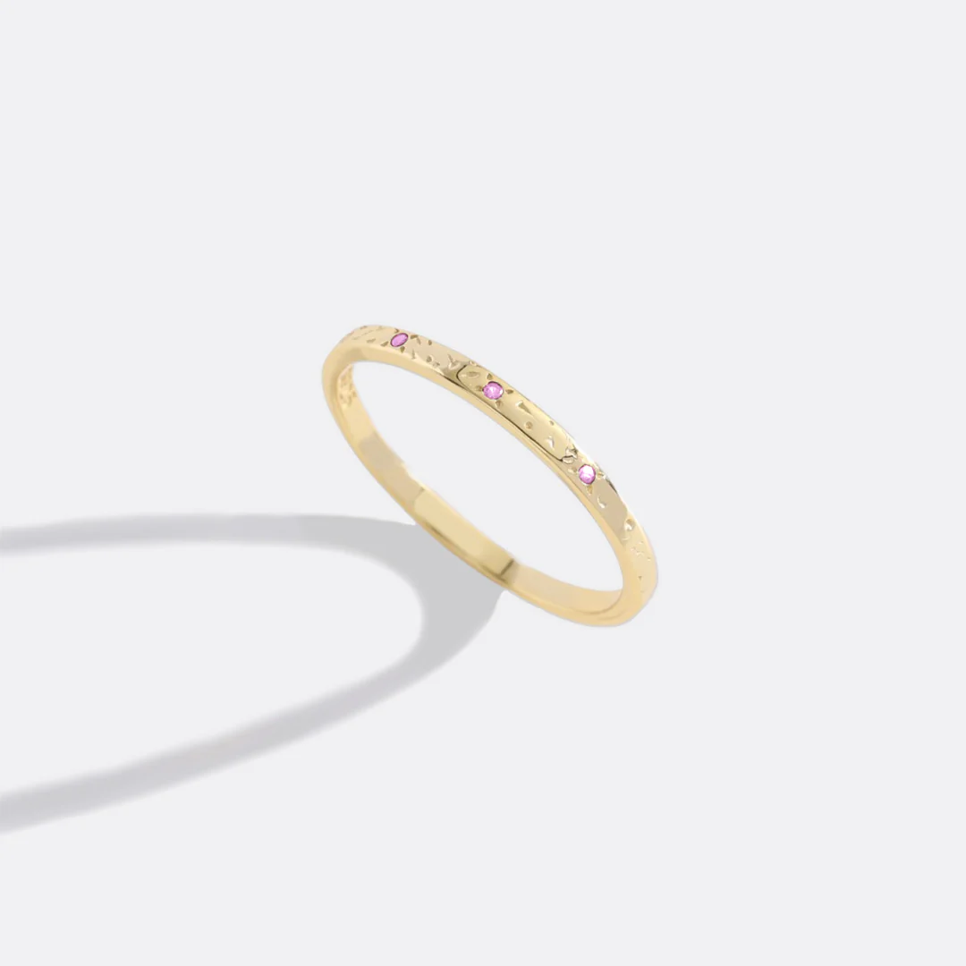 Narrow Textured Gold Birthstone Band - Image 49