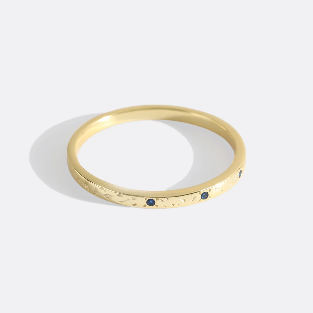 Narrow Textured Gold Birthstone Band - Image 6