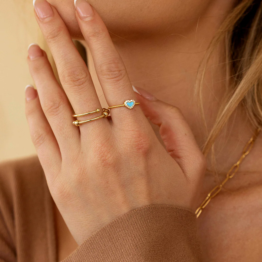 Tiny Gemstone Heart Stacking Ring - Image 11