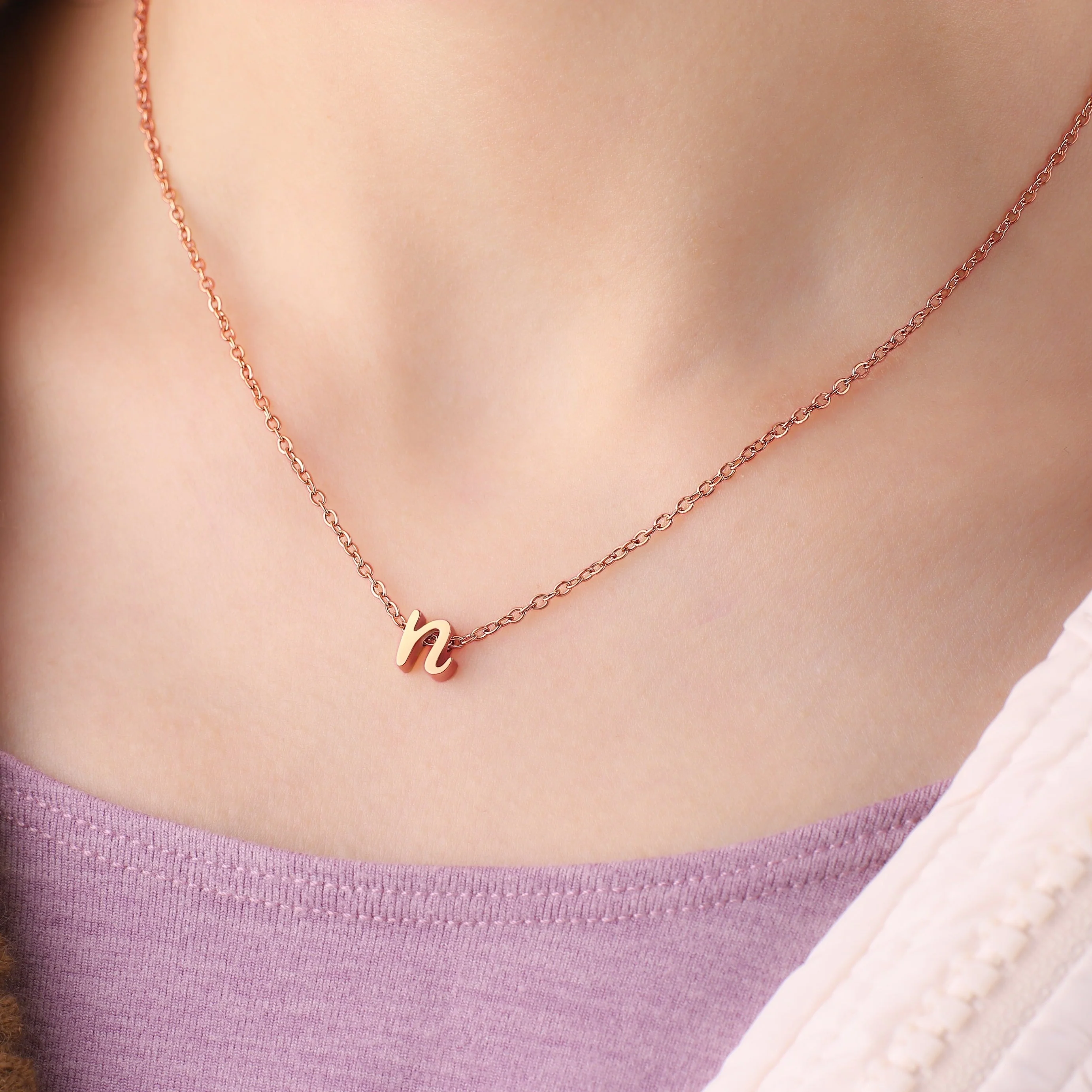 Tiny Script Initial Necklace - Image 88