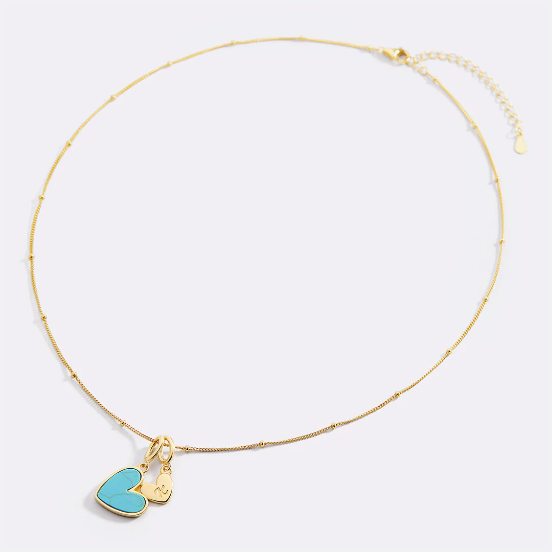 Turquoise Heart Initial Necklace - Image 4