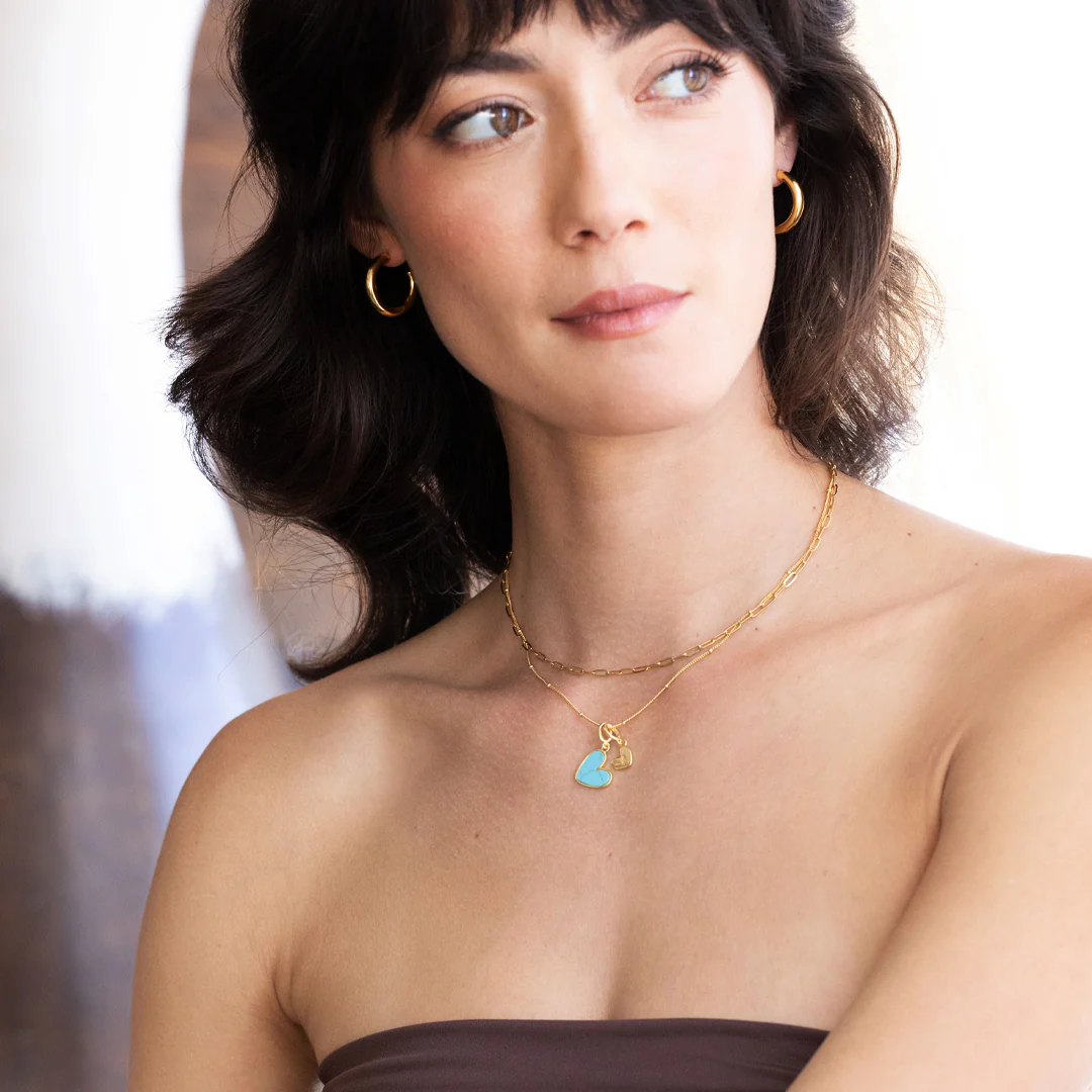 Turquoise Heart Initial Necklace - Image 5