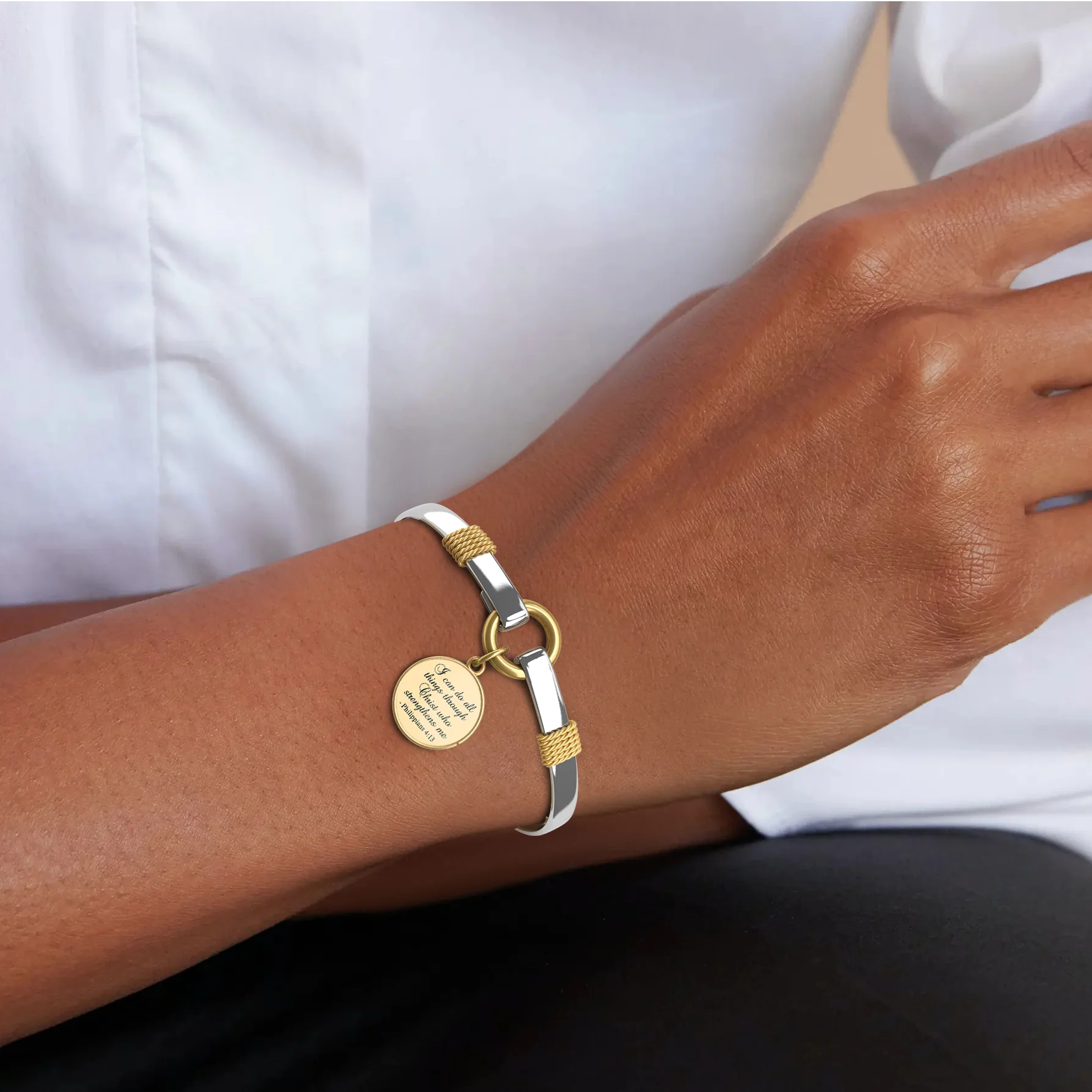 All Things Through Christ - Two-Tone Custom Charm Bracelet - Image 3